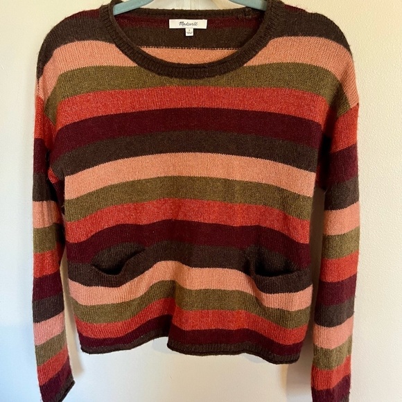 MADEWELL ALPACA PULLOVER SWEATER. Boxy cut. Small. Striped pink purple Chelsea - Picture 2 of 7